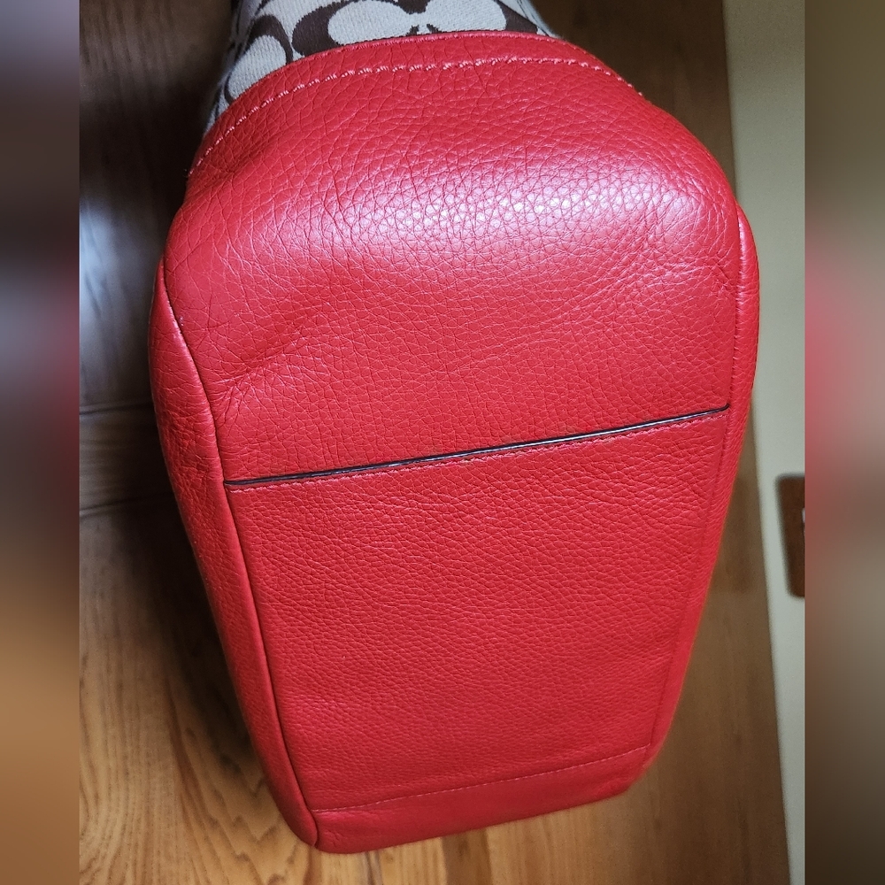 Coach Park Signature Carrie Tote, Red Leather Trim EUC - Picture 8 of 12